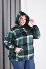 Canguro cuadrillé plus size mujer vista lateral con capucha