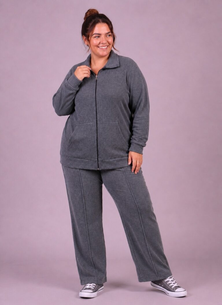 Conjunto campera con cuello y pantalón morley diesel en talles especiales para mujer.