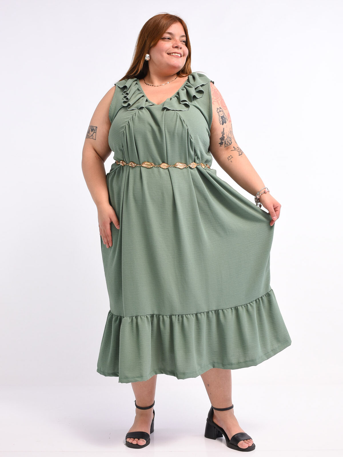 vestido-escote-con-volado VESTIDO FRUNCE CEY - Imagen 1